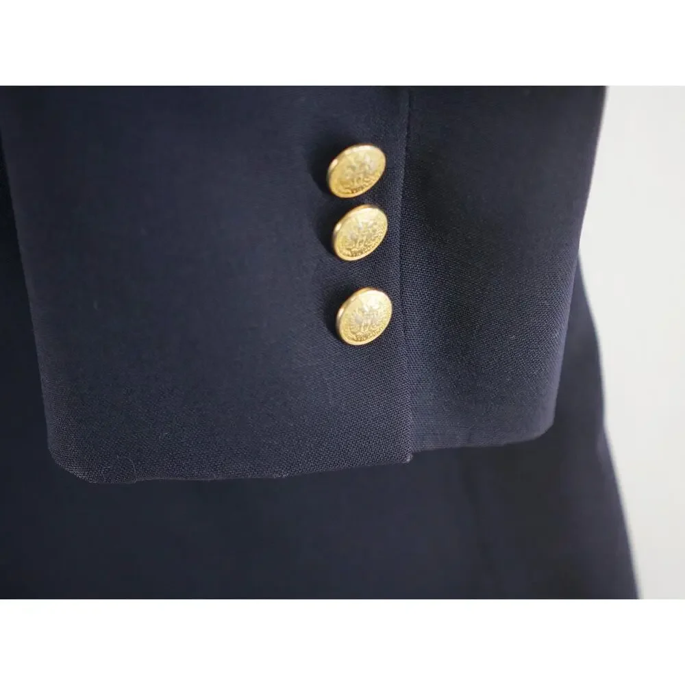 Bill Blass Navy Blazer 42R Wool Gold Crest Buttons Vintage